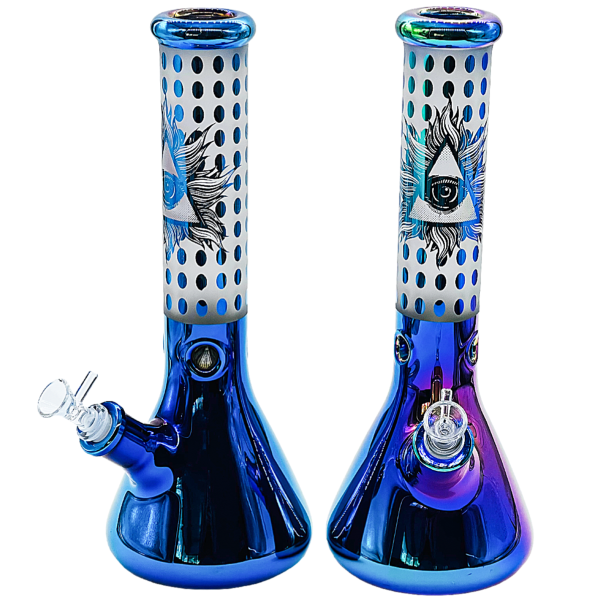 Electroplated Shaded Mixed Evil Eye Designs Heavy Beaker Waterpipe (WPB010) | 14 inches product image